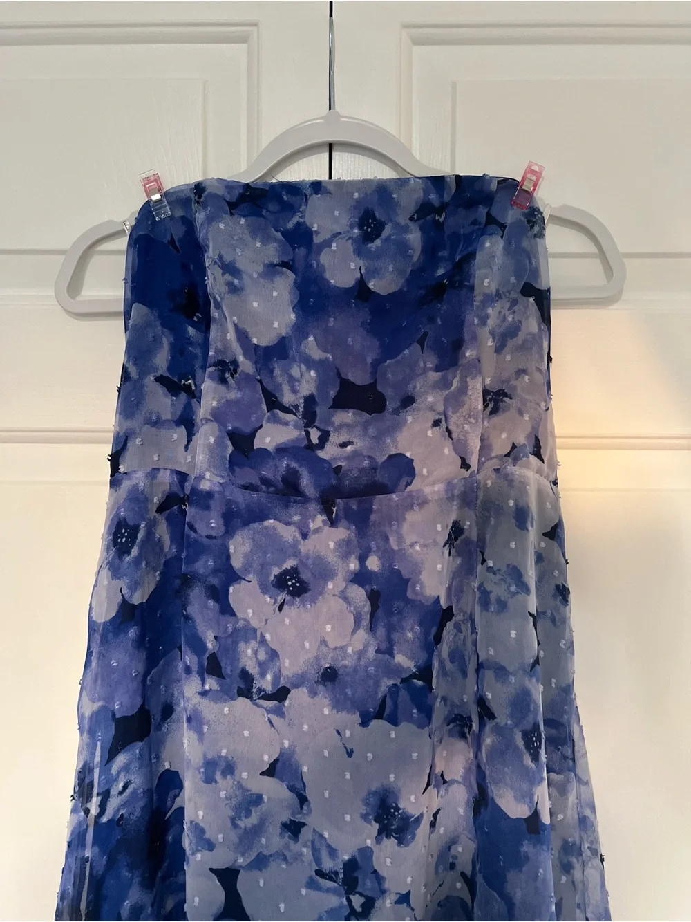 Strapless Blue Floral Maxi Dress with Side Slit